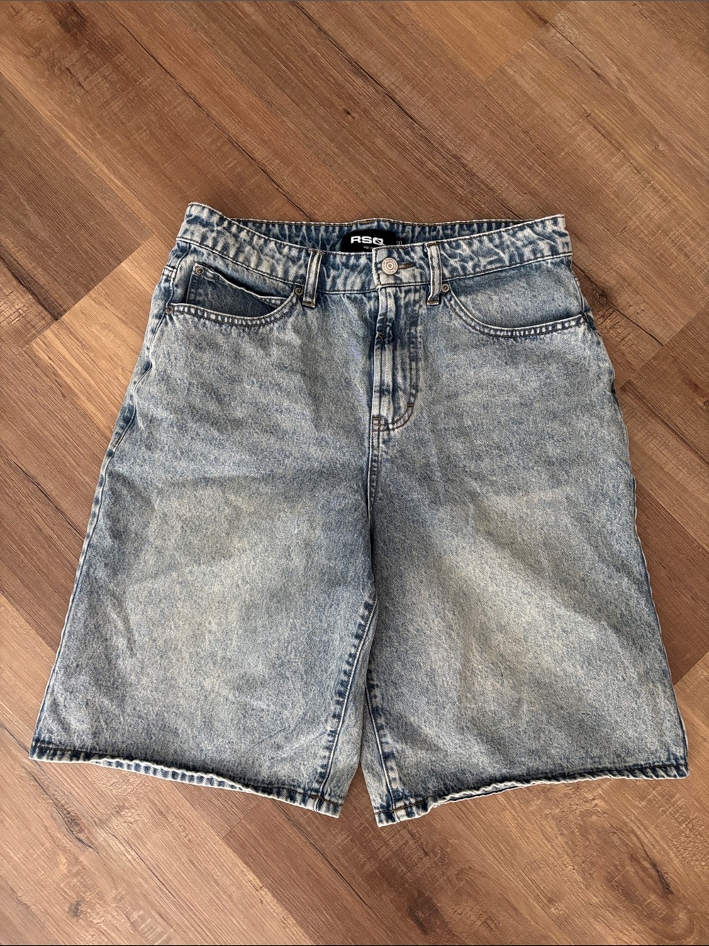RSQ Men's Acid Wash Blue Denim Baggy Jorts